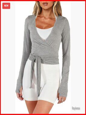 Long Sleeve Wrap Top with Thumb Holes for Yoga Pilates Ballet Workout